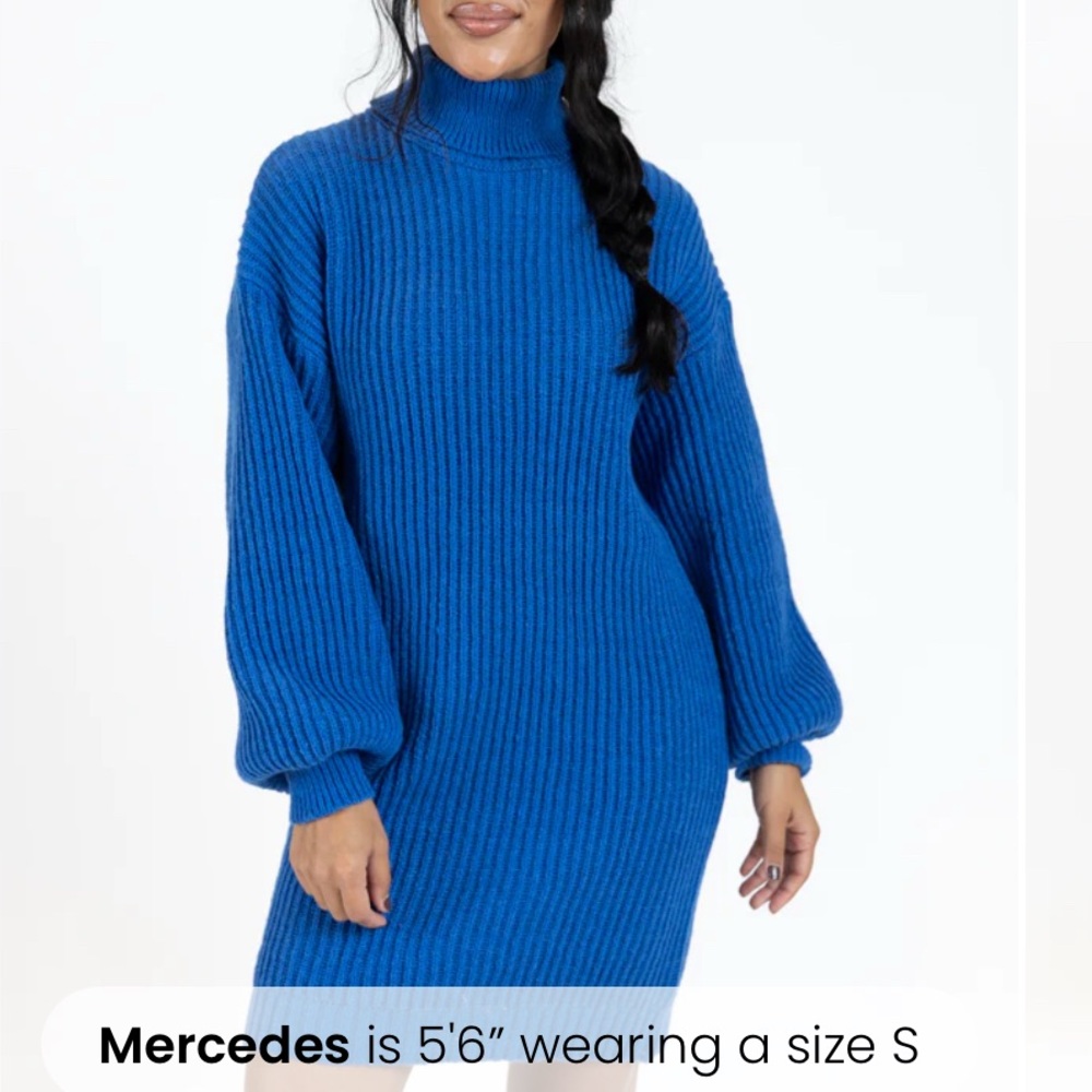 Pink Lily Blue Turtleneck Sweater Dress